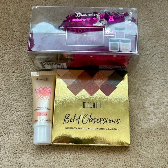 NWT Makeup Bundle-Milani Eyeshadow Palette, BH Cos Glitter x3 & Rimmel Highlight - Picture 2 of 13